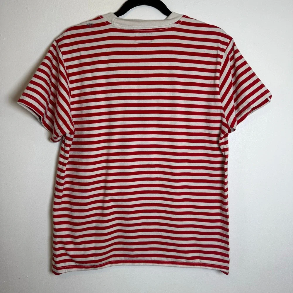 OBEY Worldwide Red White Stripe Embroidered Logo T Shirt‎ Mens Size M